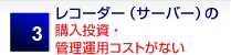 レコーダー(サーバー)の購入投資・管理運用コストがない